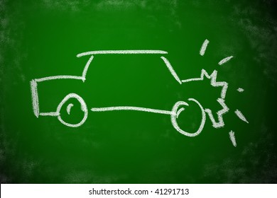 Chalk Drawing Of Car Crash. Simple Icon For Accident Concept.