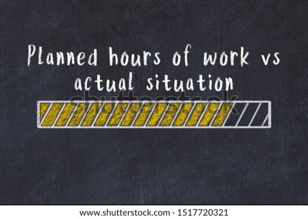 Chalk drawing of loading progress bar with inscription planned hours of work vs actual situation.