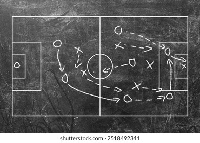 Chalk soccer strategy. Football team strategy and play tactic, soccer cup championship chalkboard game formation vector illustration set. Blackboard and chalkboard, soccer team strategy - Powered by Shutterstock