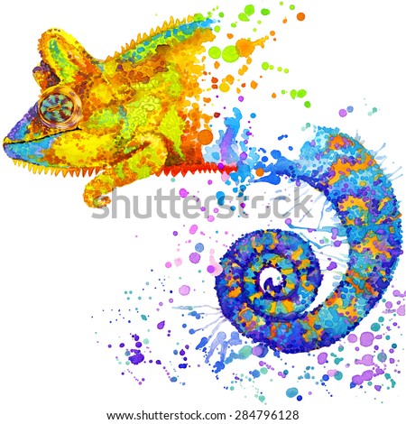 chameleon lizard. watercolor illustration. exotic nature. wild animal. tropical wildlife. 
