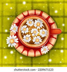 Chamomile. Chamomile Tea. Mug Of Tea. Top View Illustration