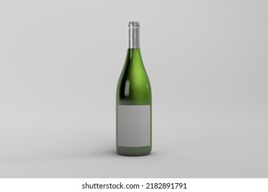 Champagne Bottle Mockup On White Background; 3D; 3D Illustration
