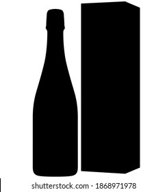Champagne bottle sealed with a cork cork and protective packaging, gift box next to it. Isolated realistic silhouette