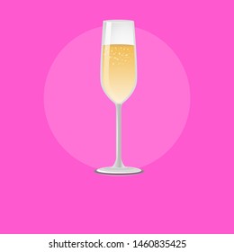 Champagne Classical Luxury Alcohol Drink In Elite Glassware Fizzy Expensive Winery Glass Of Refreshing Beverage With Bubbles Raster Illustration