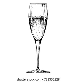 Champagne Flute. Illustration Of Stemware In Ink Hand Drawn Style. Isolated On White.