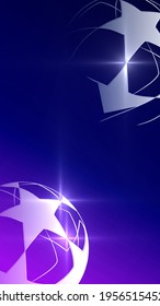 Champions League 2021. Soccer ball on a blue background. Banner on the theme of football.