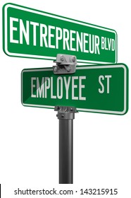 Change career directions employee entrepreneur street direction signs