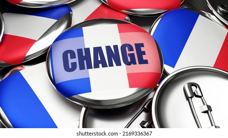 Change In Saint Martin French Part - National Flag Of Saint Martin French Part On Dozens Of Pinback Buttons Symbolizing Upcoming Change In This Country. ,3d Illustration