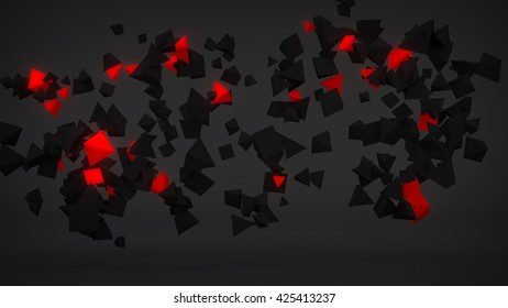 Chaotic Red particles. Abstract 3D rendering