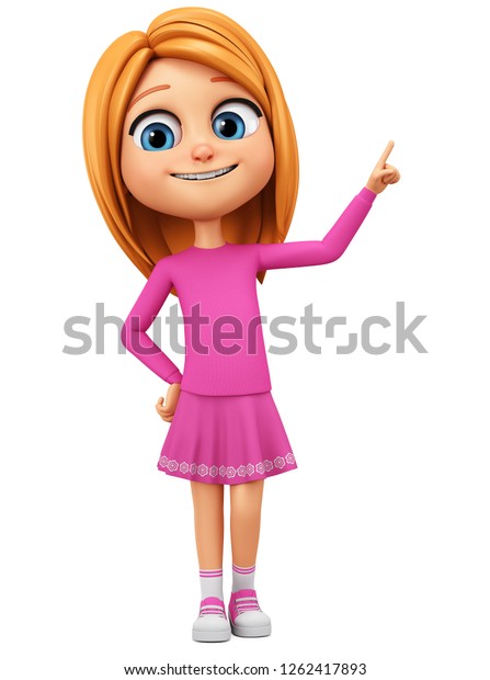 Character Cartoon Girl Pink Dress Pointing Stock Illustration ...