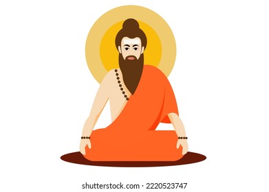 Character Of Guru Sitting, Sage Sitting Pose.