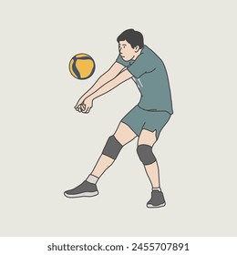 character illustration. a male player who bounces the ball with both hands illustration design of a volleyball male athlete - Powered by Shutterstock