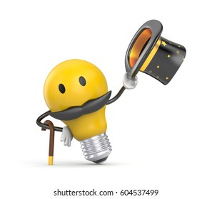 Character light bulb dressed like a gentleman say - Hello. 3D character. 3d illustration