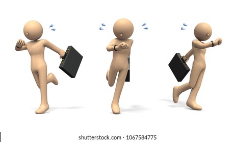 Character running while care about watch. 3D illustration