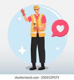 Character vector of a male engineer wearing a hard hat - Powered by Shutterstock