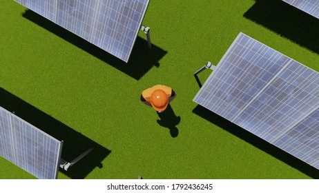 Character working near solar panels 3d rendering - Powered by Shutterstock