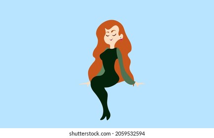 The Character Of A Young Attractive Office Lady, In A Relaxed Sitting Position, With Red Hair On A Neutral Background