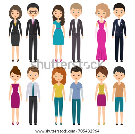 Characters Flat People Different Types Dress  Stock 