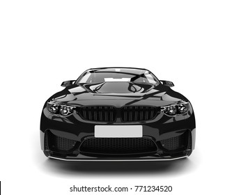 Charcoal Black Modern Sports Car - Front View - 3D Illustration