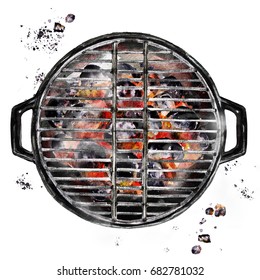 Charcoal Grill. Watercolor Illustration.