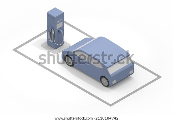 Charge the EV car. A\
charger is installed on the side of the road. Charge the battery\
from the charging stand. A car that considers the natural\
environment. 3D\
rendering