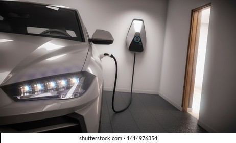 charging electric car generic suv in garage 3d rendering