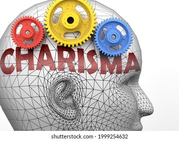 Charisma and human mind - pictured as word Charisma inside a head to symbolize relation between Charisma and the human psyche, 3d illustration
