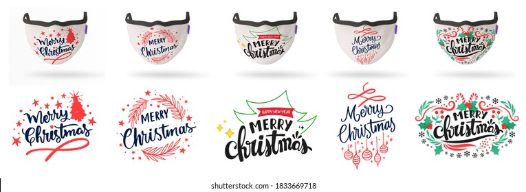 Charismas Set Of Colorful Funny Celebration Masks To Wear On Face So We Still Can Celebrate With New Year And Also Be Save From Corona Virus Every Mask Has It's Design Under It With Big Size To Print