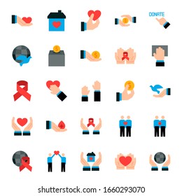 Charity, Sponsorship,donation And Donor Icon Set In Flat Style. 