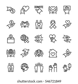 Charity, Sponsorship,donation And Donor Icon Set In Thin Line Style. 