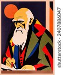 Charles Darwin illustration. Charles Darwin Contemporary art graphic portrait.