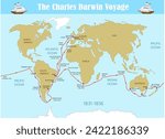 The Charles Darwin voyage map. Science education illustration