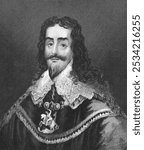 Charles I of England (1600-1649) on engraving from 1830. King of England, Scotland and Ireland from 1625 until his execution. Published in London by Thomas Kelly