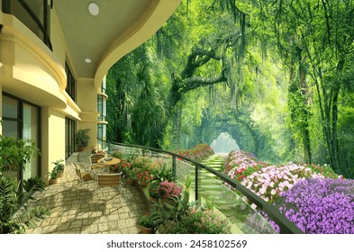 Charleston SC Dirt Road Forest Botany Bay Plantation Spanish Moss Edisto Island Deep South Live Oak Trees balcony . 3d illustration - Powered by Shutterstock