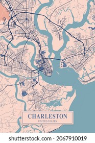 Charleston - United States Breezy City Map is one of the coolest city map designs for you. This is a print-ready graphic. Use for Printable products.