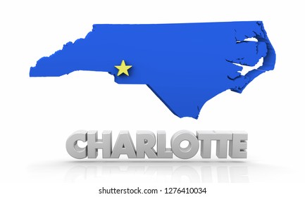 Charlotte NC North Carolina City State Map 3d Illustration