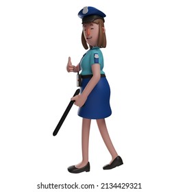 Charming 3D Police Woman Cartoon Design Giving A Thumb Up