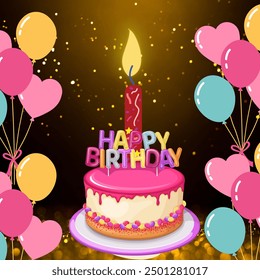 Charming birthday card illustration featuring vibrant colors and festive elements, including balloons, confetti, and a cheerful 'Happy Birthday' message. Perfect for greeting cards, party invitations. - Powered by Shutterstock