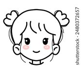 Charming cartoon image of a girl with pigtails and rosy cheeks, ideal for children