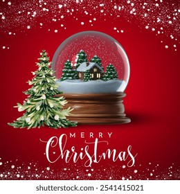 Charming Christmas snow globe with a decorated tree and cozy house inside, ideal for holiday decor and festive greetings - Powered by Shutterstock