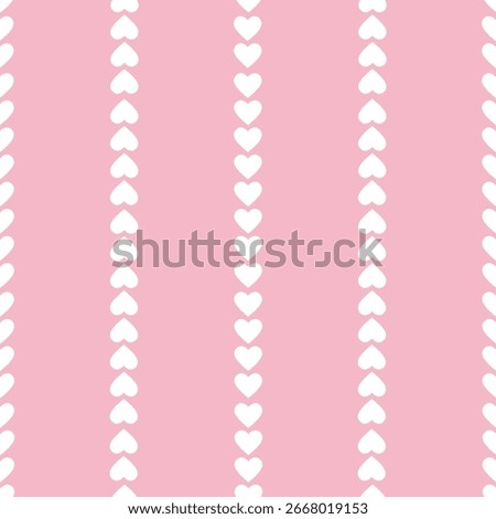 A charming design of continuous vertical streams of white hearts flowing on a light pink backdrop, creating a lovely texture.
