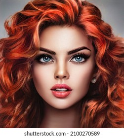 Charming woman with a shock of fiery red curly hair.