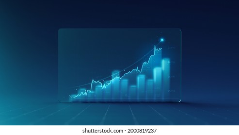 Chart of business data graph diagram and growth financial graphic report information on futuristic finance glass screen display background with stock market economy infographic template.