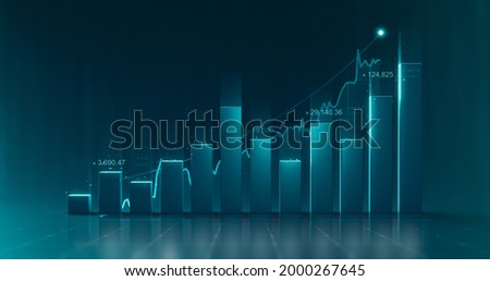 Chart of business data graph diagram and growth financial graphic report information on futuristic finance background with stock market economy infographic template.