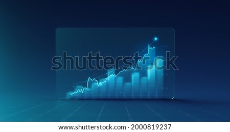 Chart of business data graph diagram and growth financial graphic report information on futuristic finance glass screen display background with stock market economy infographic template.