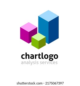 Chart Construction Logo Abstract Cube 3d Style Or Isometric Data Graphs Diagram Blocks, Concept Of Building Technology Logotype Or Architect Estate Icon Illustration