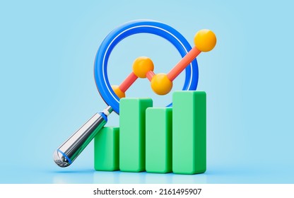 Chart Diagram Magnify Glass 3d Illustration Business Profit Search Analyze Marketing Growth Policy