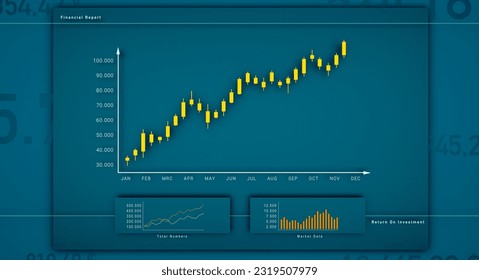 Chart, graph moving up. Positive growth, chart in blue, rising line. Business, financial figures, progress, data, analyzing, strategy, investment. stock market concept. 