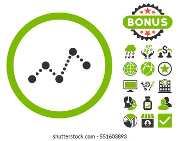 Chart icon with bonus elements. Glyph illustration style is flat iconic bicolor symbols, eco green and gray colors, white background.
