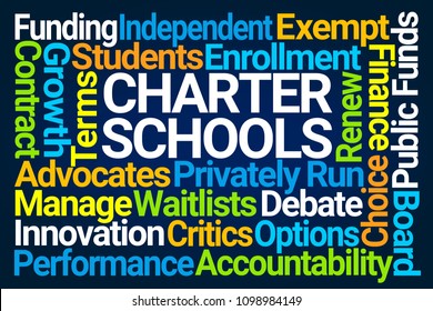 Charter Schools Word Cloud On Blue Background